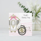 Roze Zebra Prinses Verjaardagsfeestje Uitnodiginge Kaart (Staand voorkant)