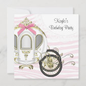 Roze Zebra Prinses Verjaardagsfeestje Uitnodiginge Kaart (Voorkant)