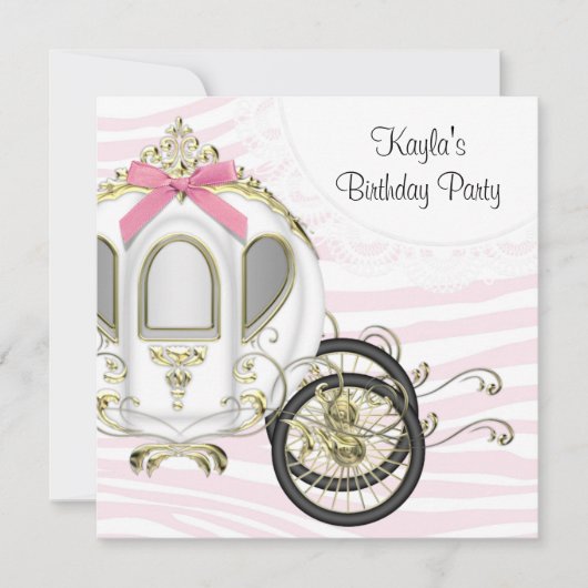 Roze Zebra Prinses Verjaardagsfeestje Uitnodiginge Kaart (Voorkant)