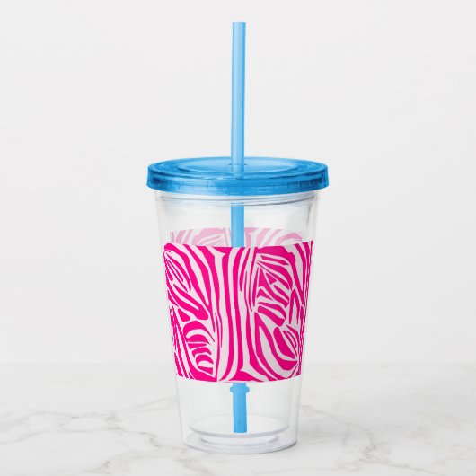Roze zebra print acryl drinkbeker (Voorkant)