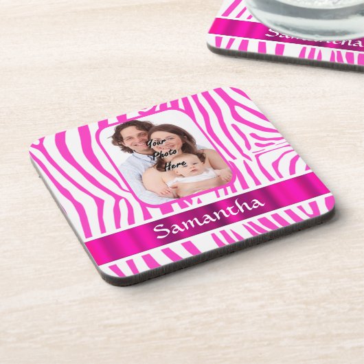 Roze zebra print bier onderzetter (Linkerzijde)