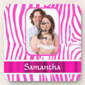 Roze zebra print bier onderzetter (Voorkant)