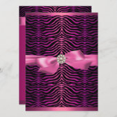 Roze Zebra Print & Bow Sweet16 Verjaardag Uitnodig Kaart (Voorkant / Achterkant)