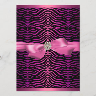 Roze Zebra Print & Bow Sweet16 Verjaardag Uitnodig Kaart