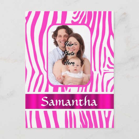 Roze zebra print briefkaart (Voorkant)