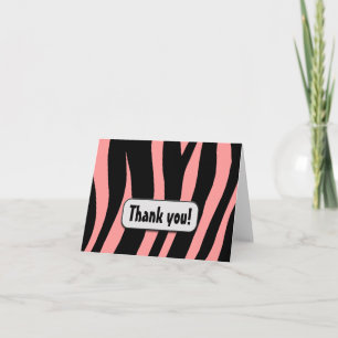 Roze Zebra print "Dank je!" briefkaart