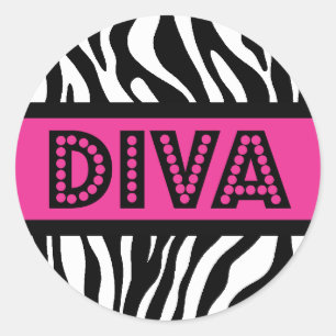 Roze & Zebra Print DIVA Typografie Party Sticker