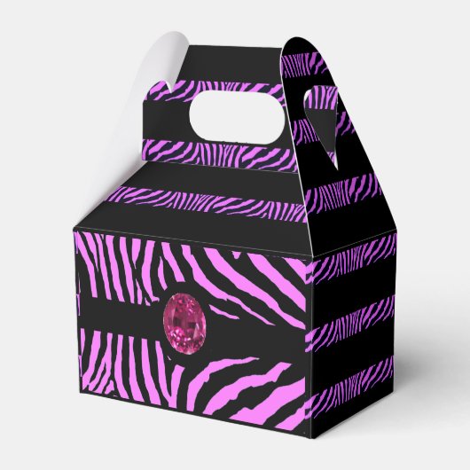 Roze Zebra Print en Strass Bedankdoosjes (Voorkant Zijde)
