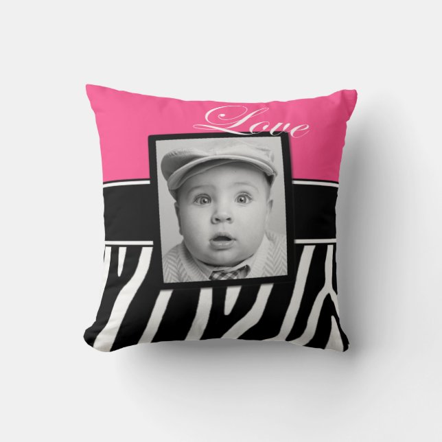 Roze Zebra Print Fotopiloot Kussen (Voorkant)