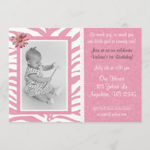Roze Zebra Print Girls Birthday Uitnodiging