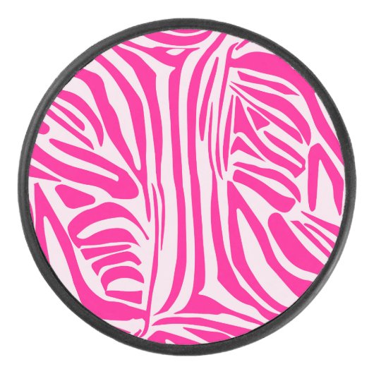 Roze zebra print hockey puck (Voorkant)