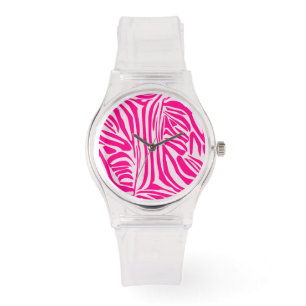 Roze zebra print horloge