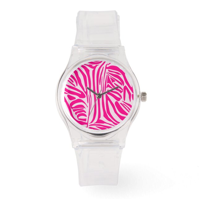 Roze zebra print horloge (Voorkant)