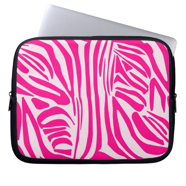 Roze zebra print laptop sleeve (Voorkant)