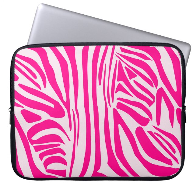 Roze zebra print laptop sleeve (Voorkant)