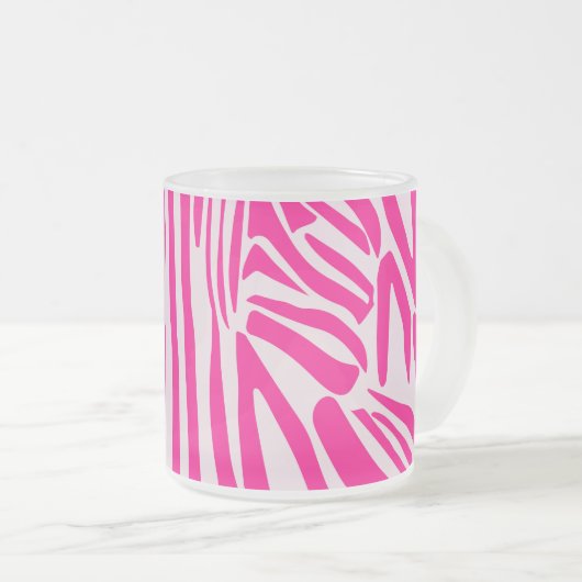 Roze zebra print matglas koffiemok (Voorkant rechts)