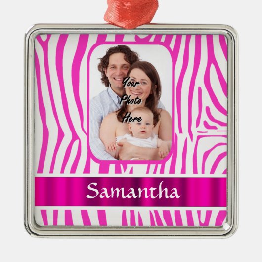 Roze zebra print metalen ornament (Voorkant)