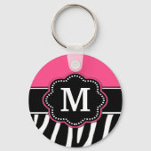 Roze Zebra Print Monogram Sleutelhanger (Voorkant)