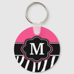 Roze Zebra Print Monogram Sleutelhanger