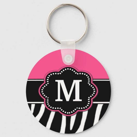 Roze Zebra Print Monogram Sleutelhanger (Voorkant)