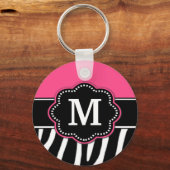 Roze Zebra Print Monogram Sleutelhanger (Voorkant)