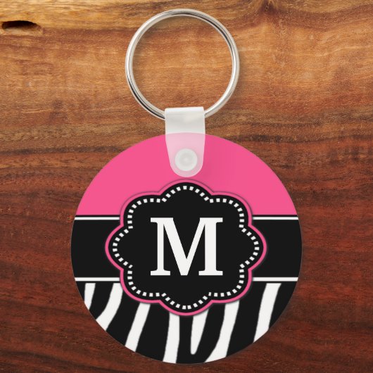 Roze Zebra Print Monogram Sleutelhanger (Voorkant)