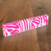 Roze zebra print naambordje (Zijkant)