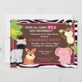 Roze Zebra Print Oerwoud Baby Shower Invitaties Kaart (Voorkant)