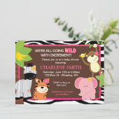 Roze Zebra Print Oerwoud Baby Shower Invitaties Kaart (Staand voorkant)