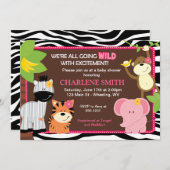 Roze Zebra Print Oerwoud Baby Shower Invitaties Kaart (Voorkant / Achterkant)