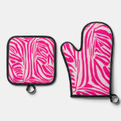 Roze zebra print ovenwant & pannenlap set (Voorkant)