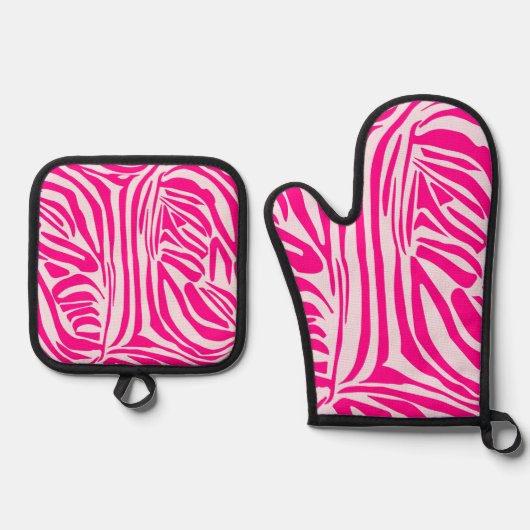 Roze zebra print ovenwant & pannenlap set (Voorkant)