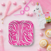 Roze zebra print papieren bordje (Feest)