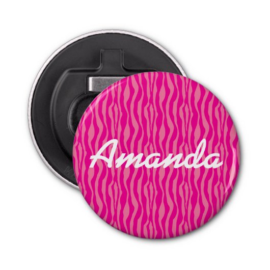 Roze zebra print patroon  button flesopener (Voorkant)