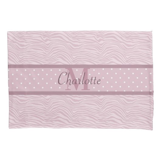 Roze Zebra Print & Polka Dots monogramed Kussensloop (Voorkant)