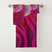 Roze zebra print regenbooggoud glitter lips kus bad handdoek (Insitu)