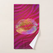 Roze zebra print regenbooggoud glitter lips kus bad handdoek (Handdoek)