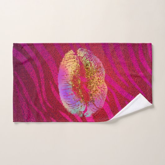 Roze zebra print regenbooggoud glitter lips kus bad handdoek (Handdoek)