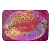 Roze zebra print regenbooggoud glitter lips kus badmat (Voorkant)
