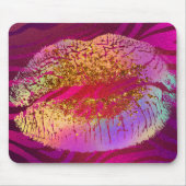 Roze zebra print regenbooggoud glitter lips kus muismat (Voorkant)