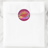 Roze zebra print regenbooggoud glitter lips ronde sticker (Tas)