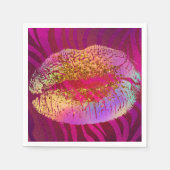 Roze zebra print regenbooggouden litter lips servetten (Voorkant)