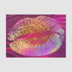 Roze zebra print regenbooggouden litter lips tissuepapier
