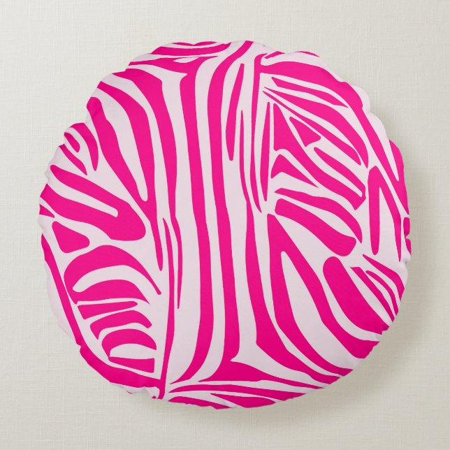 Roze zebra print rond kussen (Voorkant)