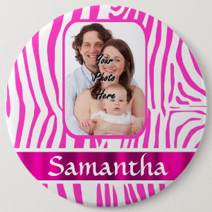 Roze zebra print ronde button 6,0 cm