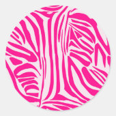 Roze zebra print ronde sticker (Voorkant)