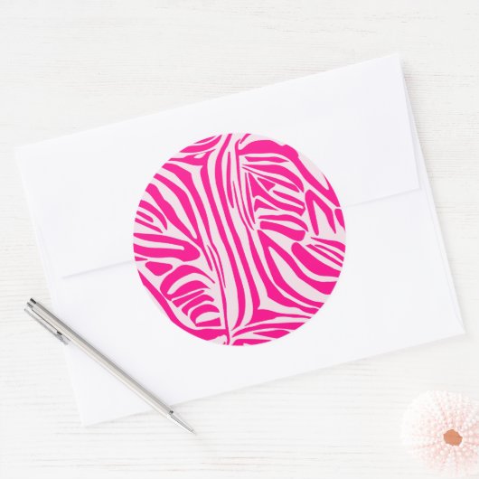 Roze zebra print ronde sticker (Envelop)