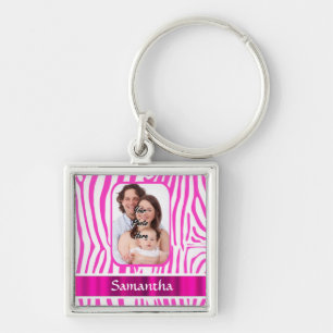 Roze zebra print sleutelhanger