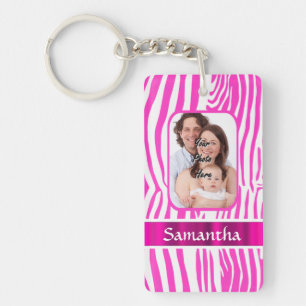 Roze zebra print sleutelhanger
