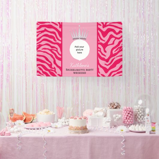Roze zebra print spandoek (Feest)